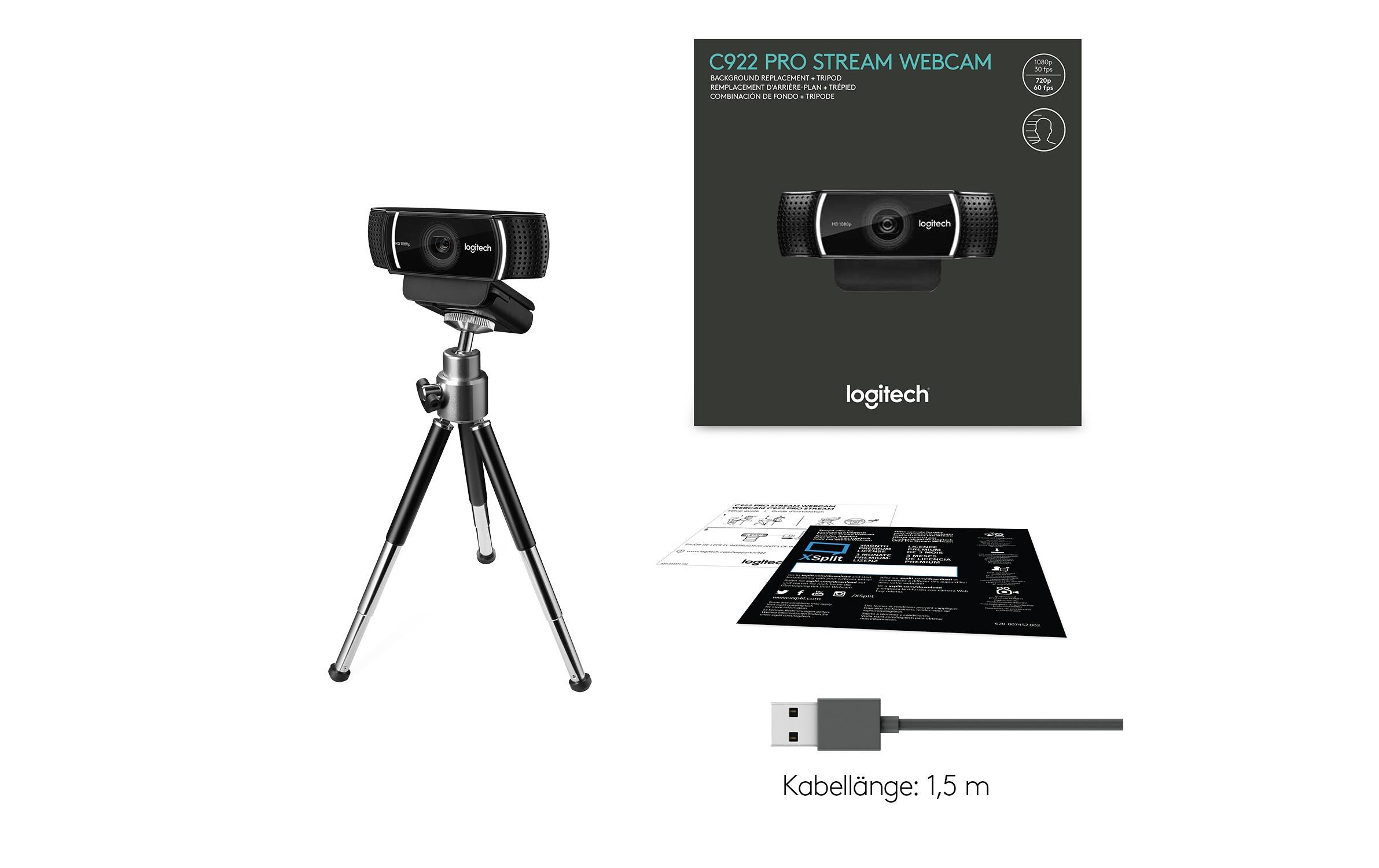 Webcam C922 Pro Stream , mit Stativ, Full-HD 1080p, USBWebcam für Livestreaming und Aufzeichnung