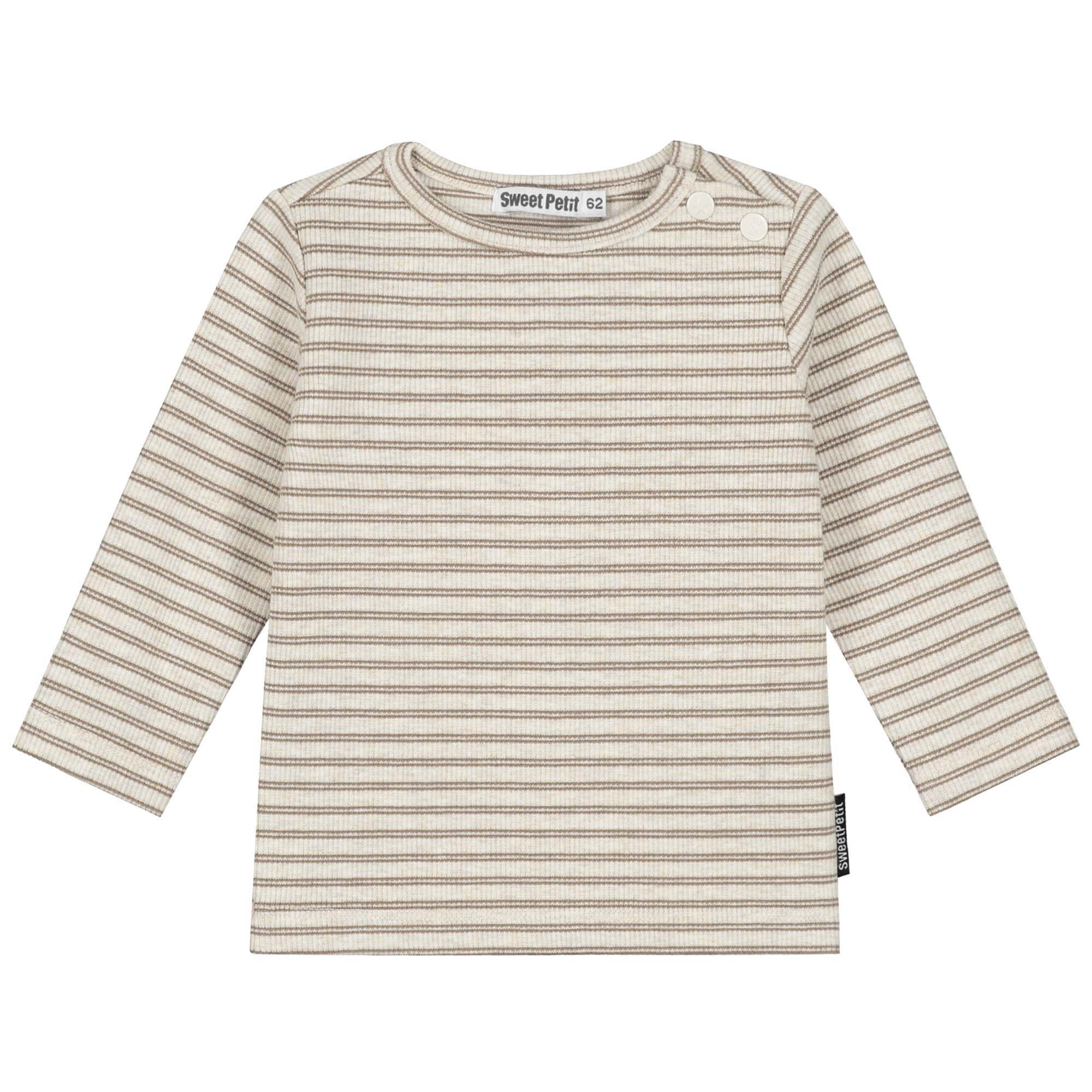Sweet Petit baby shirt Mees lange mouwen strepen taupe