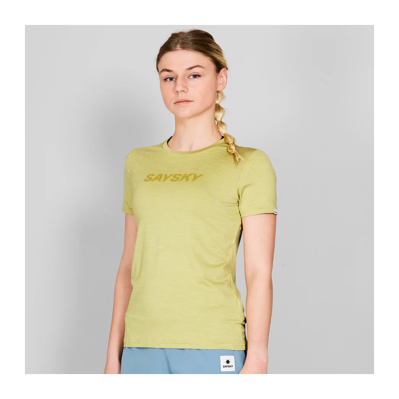 saysky logo pace t shirt dame green melange