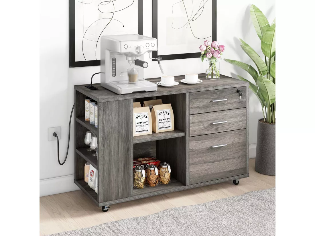 YITAHOME Classeur Mobile à 3 Tiroirs avec Insertion de Rangées et Espace de Rangement Ouvert, Gris