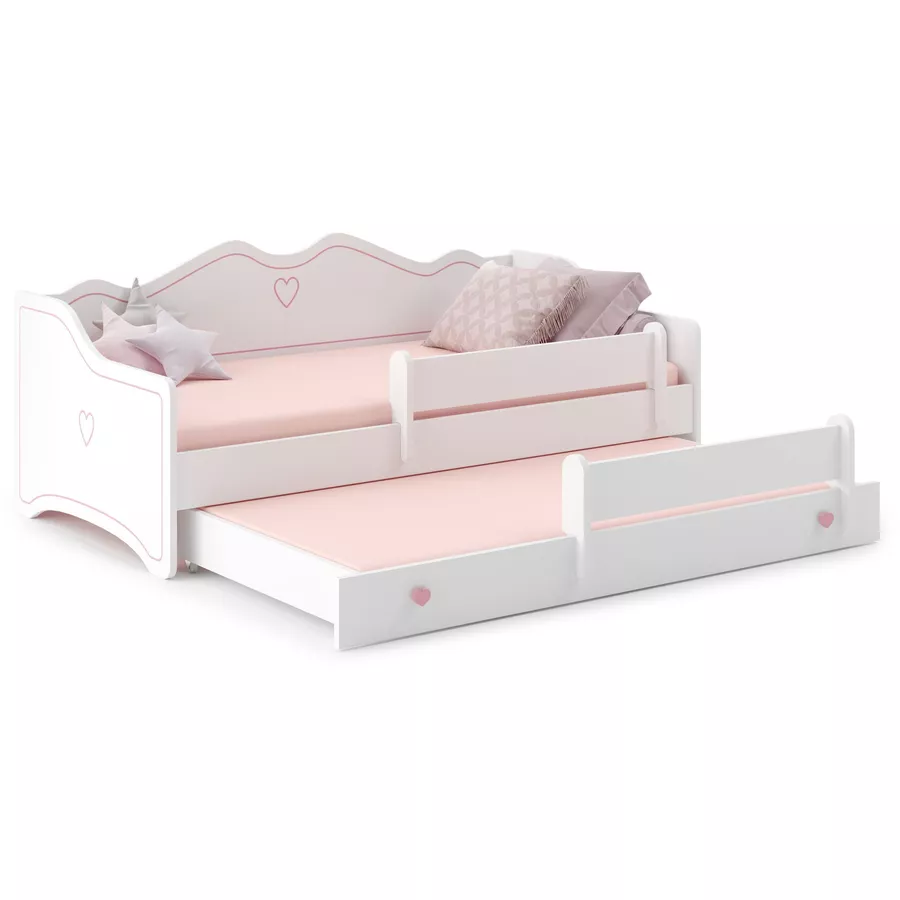 Kids Collective Mädchenbett 80x160 mit Ausziehbett & Matratzen Funktionsbett mit Rausfallschutz pink mit Matratze