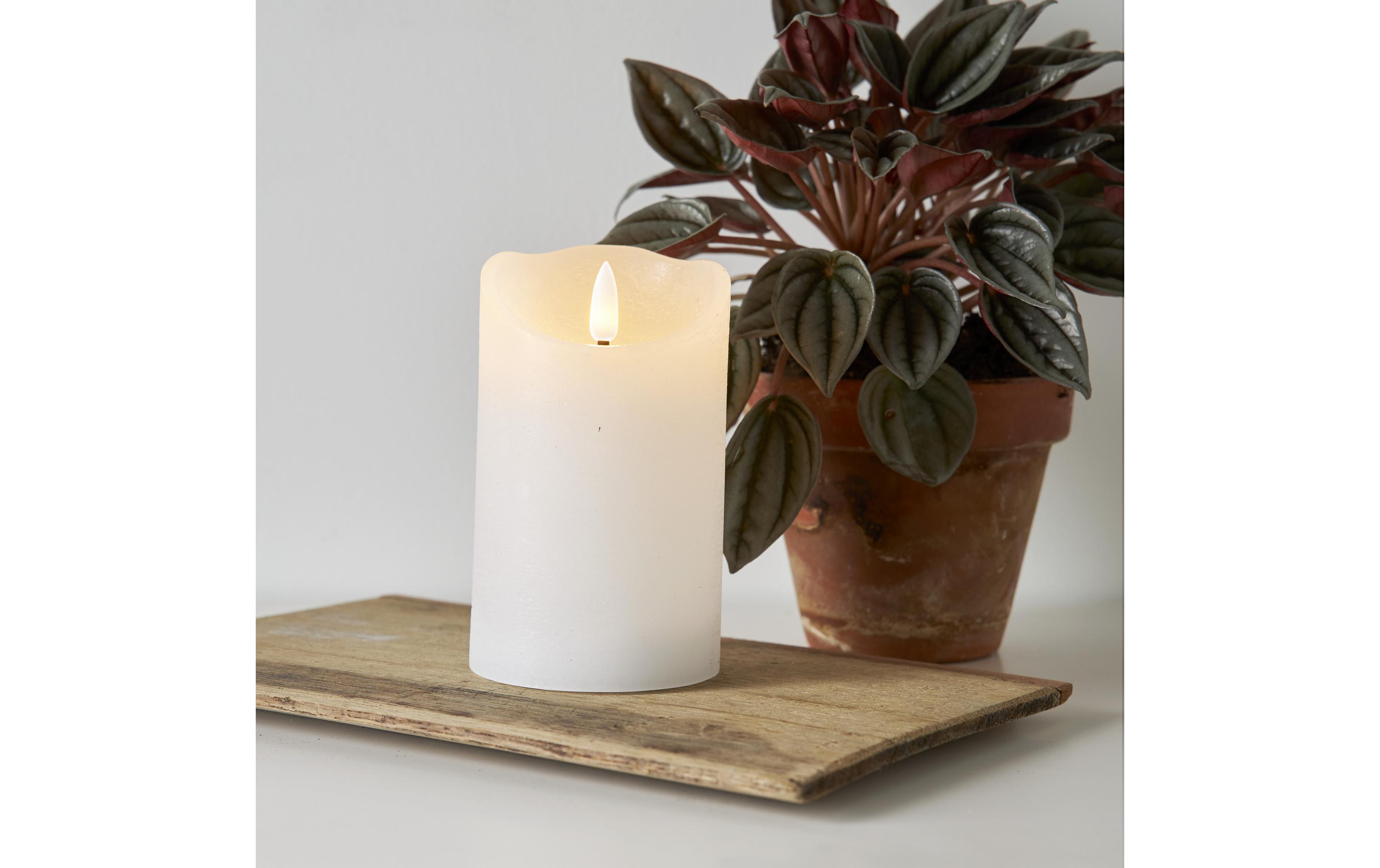 LED-Kerze Flamme Rustic, Ø 7.5 x 12.5 cm, WeissLED-Echtwachskerze für Innenbereich mit Timer-Funktion