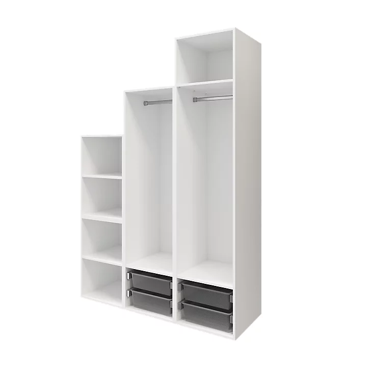 Ensemble d’armoires portes battantes sous pente et/ou comble blanches avec paniers GoodHome Atomia H. 225 x L. 150 x P. 60 cm