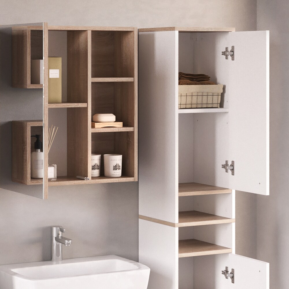 Vicco Hochschrank Badschrank Regalschrank Senyo Sonoma/Weiß Badezimmer Badmöbel
