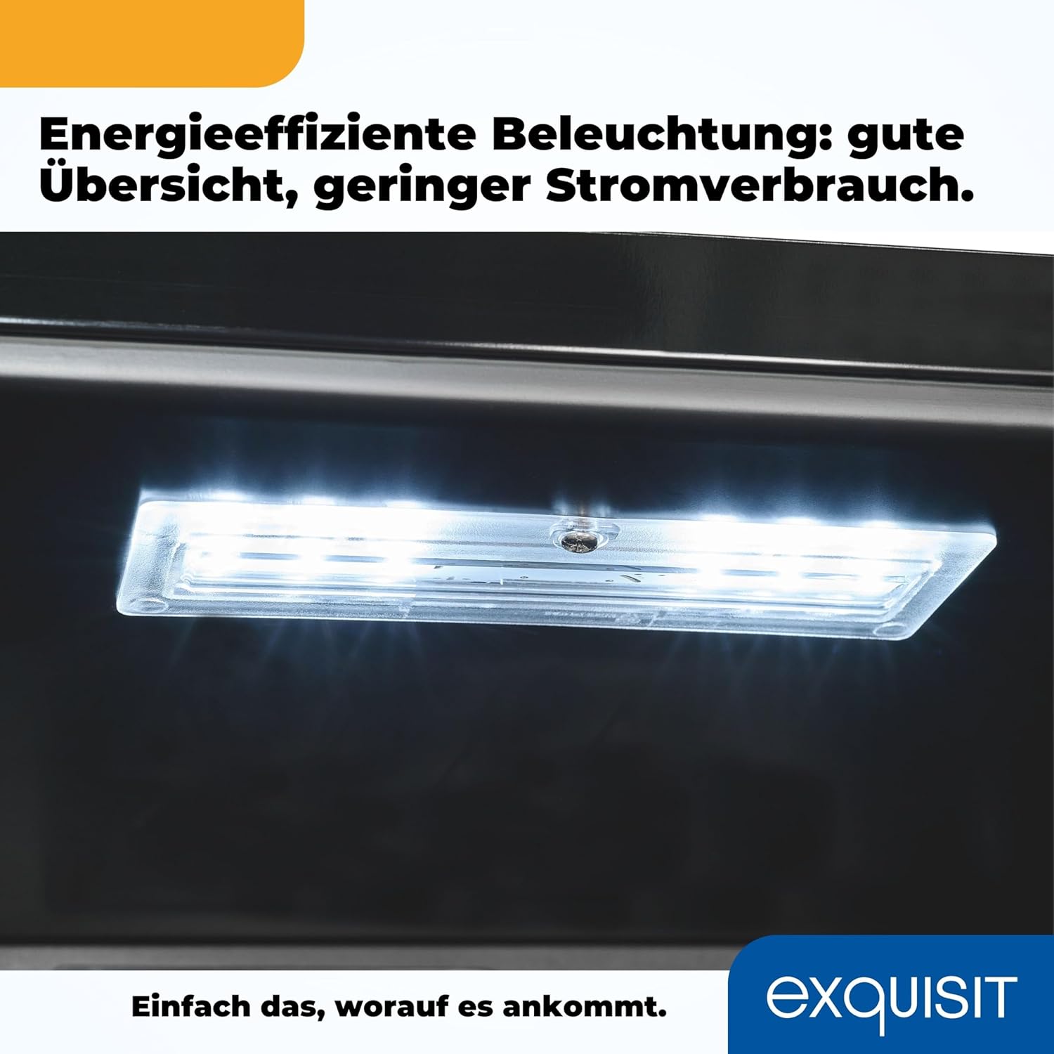 Exquisit Glastürkühlschrank GKS120-GT-160C schwarz | Nutzinhalt: 118 L | Türschloss | 3 Gitterablagen | Umluftventilator | Standgerät