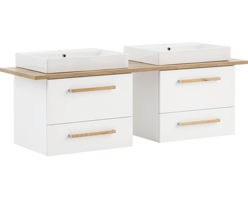 Badkamermeubelset Möbelpartner Duo 1652 BxHxD 165,2 x 61,5 x 50 cm, witte fronten met witte keramische wastafel
