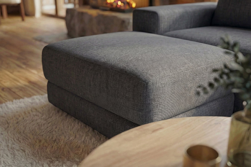 Moderner Hocker LOFT 75cm grau Vogue Velours Samt Nosagfederung Taschenfederkern