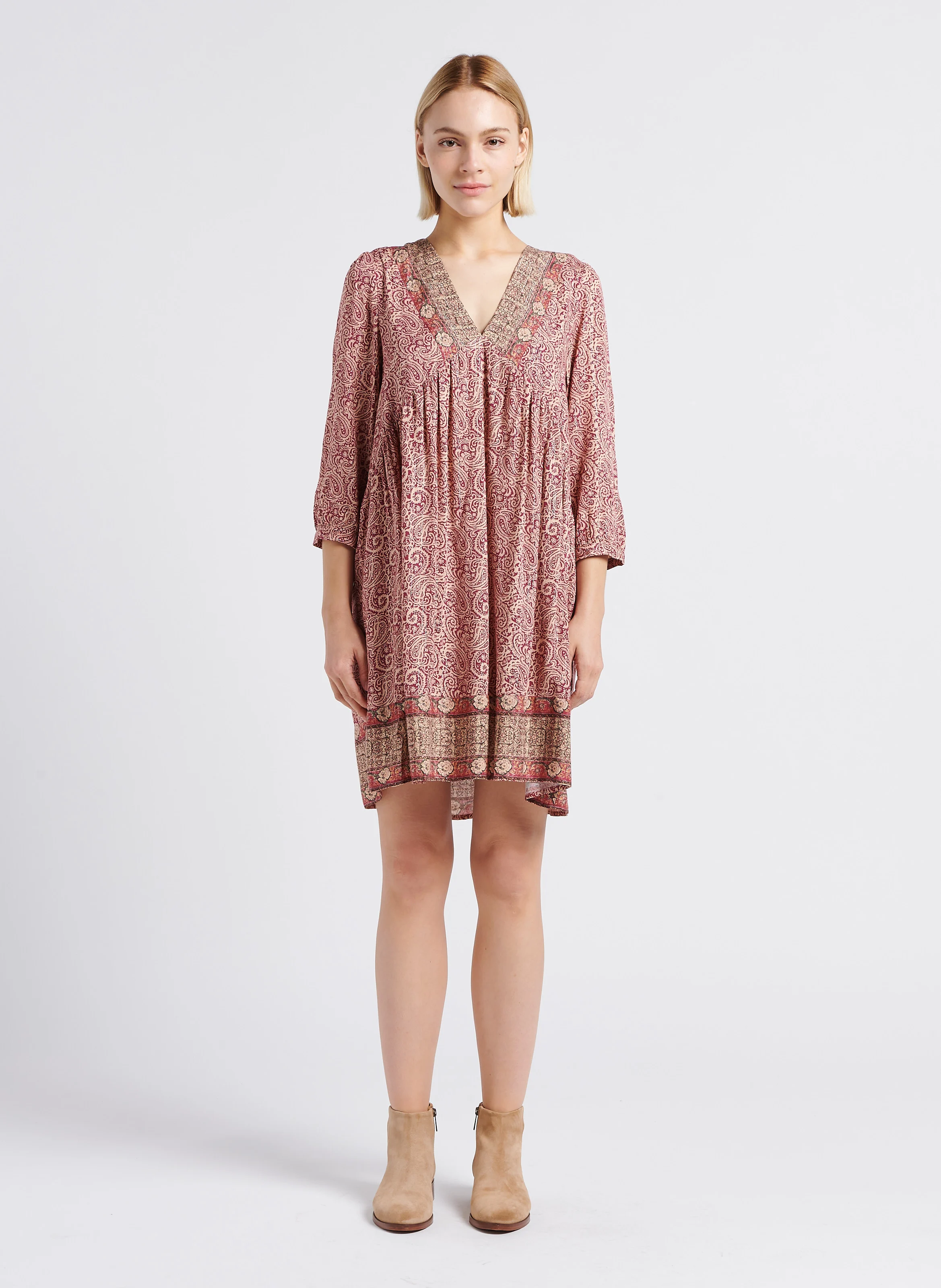 LOUISIANA - Robe courte col V imprimée| Rose