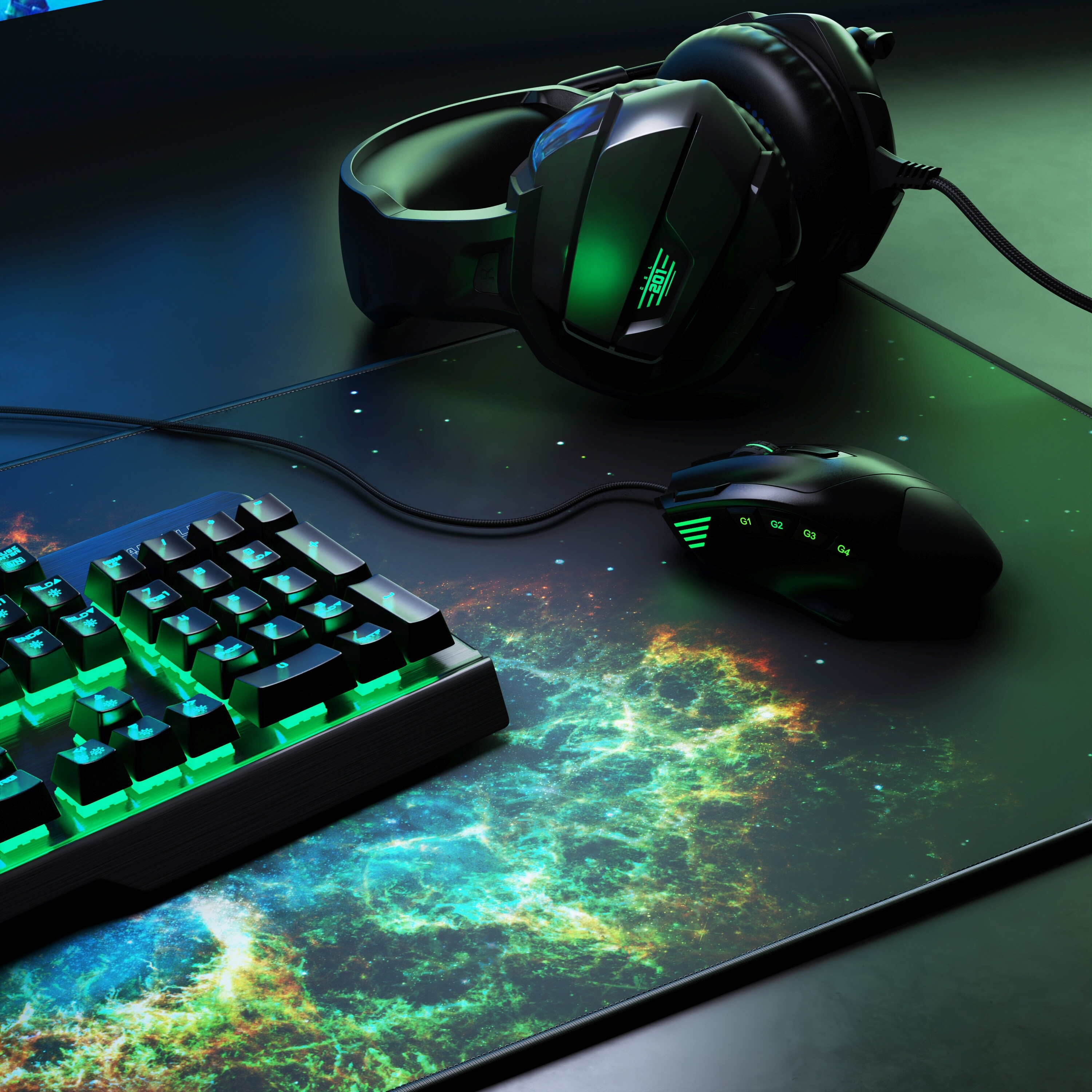 CSL Gaming Mauspad, XXL Schreibtischunterlage 900 x 400mm, Präzision & Geschwindigkeit, Galaxie