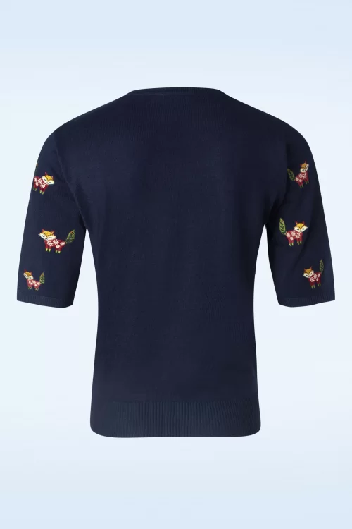 Banned Retro Scandi Fox trui in marineblauw