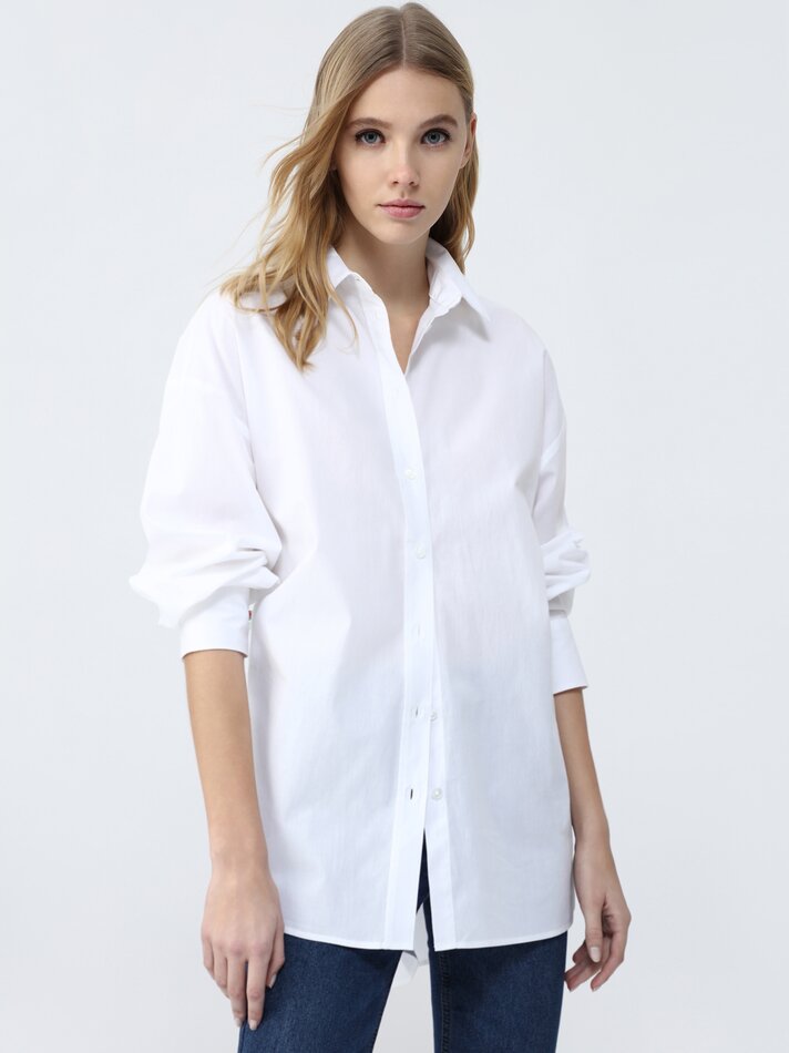 Camisa de manga comprida oversized - Branca