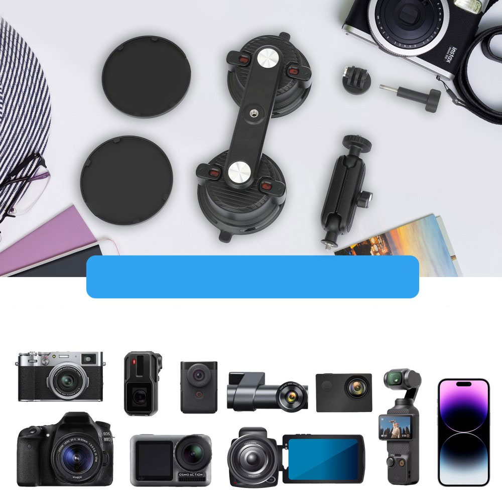 Auto KFZ Kamera Dual Saugnapfhalterung   Stativ Adapter für DSLR Kamera / GoPro / Insta360 mit 1/4