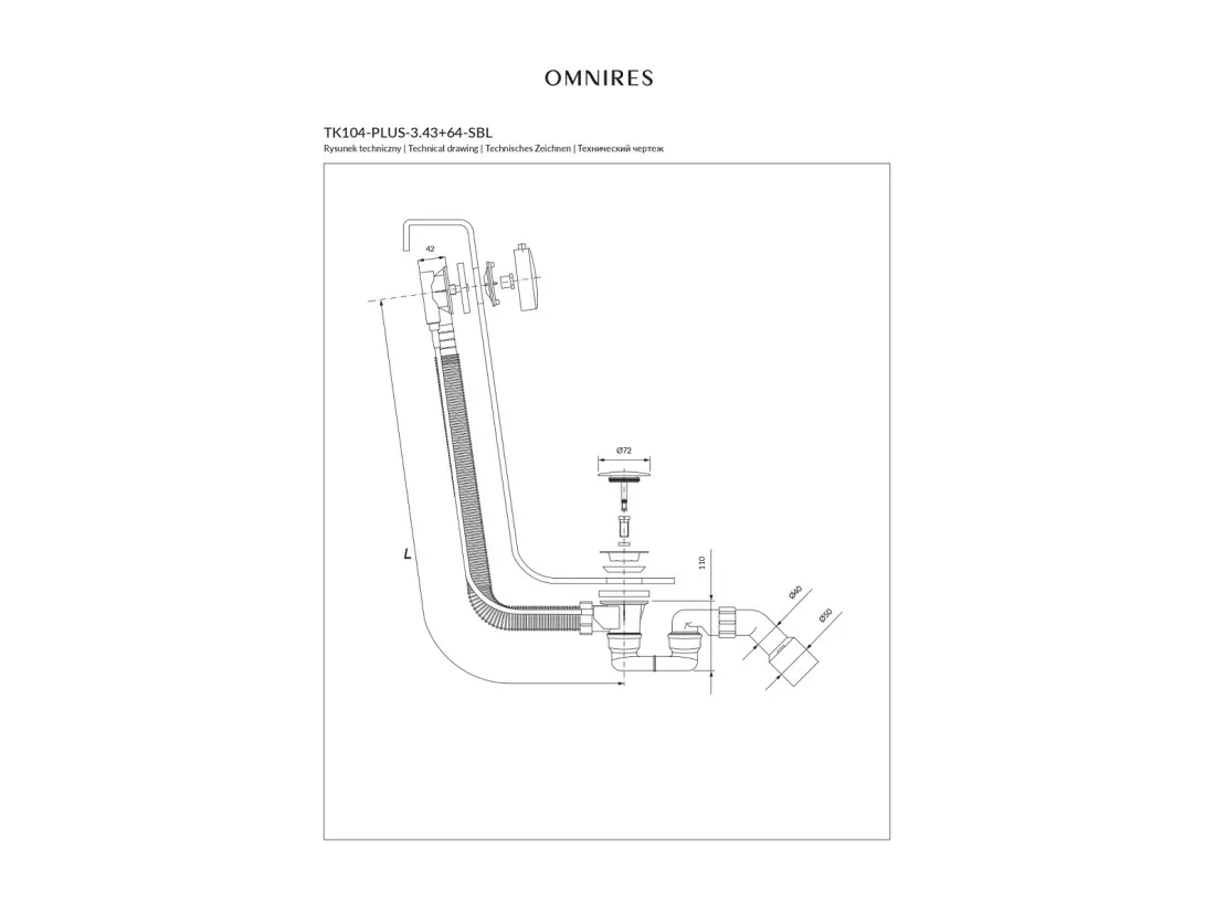 Ensemble de vidange de baignoire avec bonde extra-plat en laiton - Noir mat
