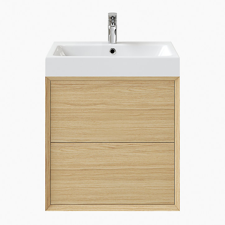 Meuble sous vasque à suspendre GoodHome Avela placage chêne 60 cm + plan vasque Duala