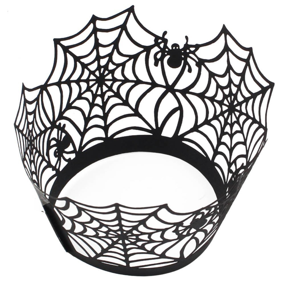 (24er Set) Halloween Einweg Papier Cupcake Förmchen Grusel Muffin Form Party Backform - Spinnennetz