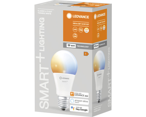 Ledvance Smart WIFI LED-lamp, dimbaar, A75 E27/9,5W (75W) mat, 1055 lm, 2700-6500 K, warm wit-daglichtwit