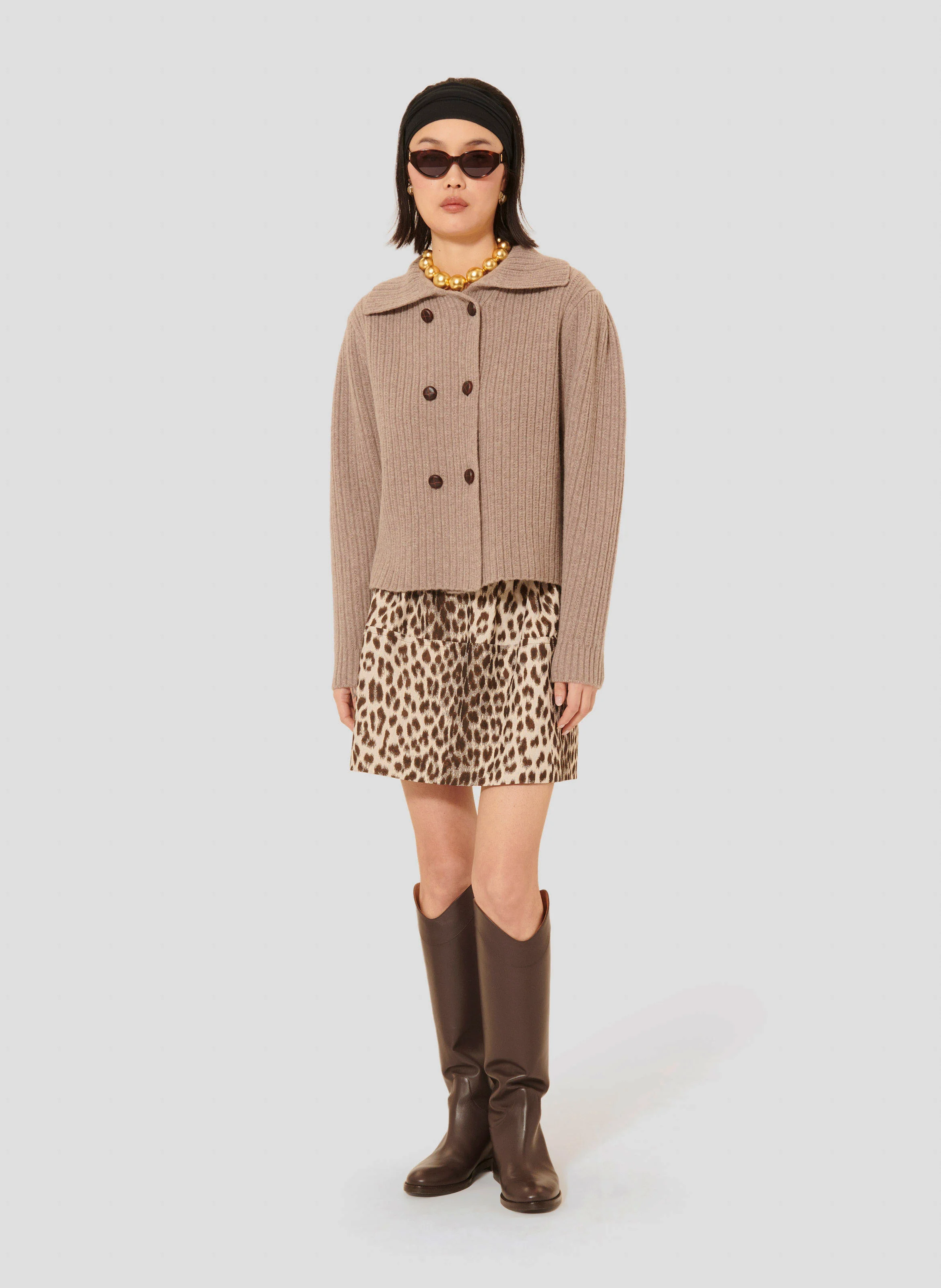 GOLDIE - Gilet droit en laine | Marron