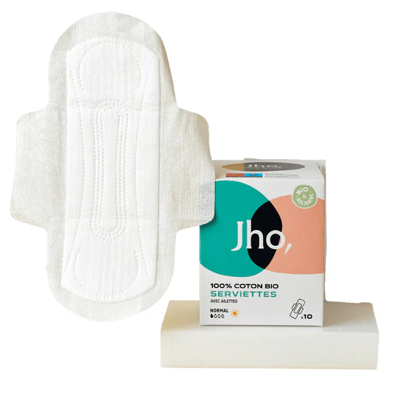 Jho Serviettes Normal Jour Bio 10 serviettes hygiéniques en coton bio par boîte
