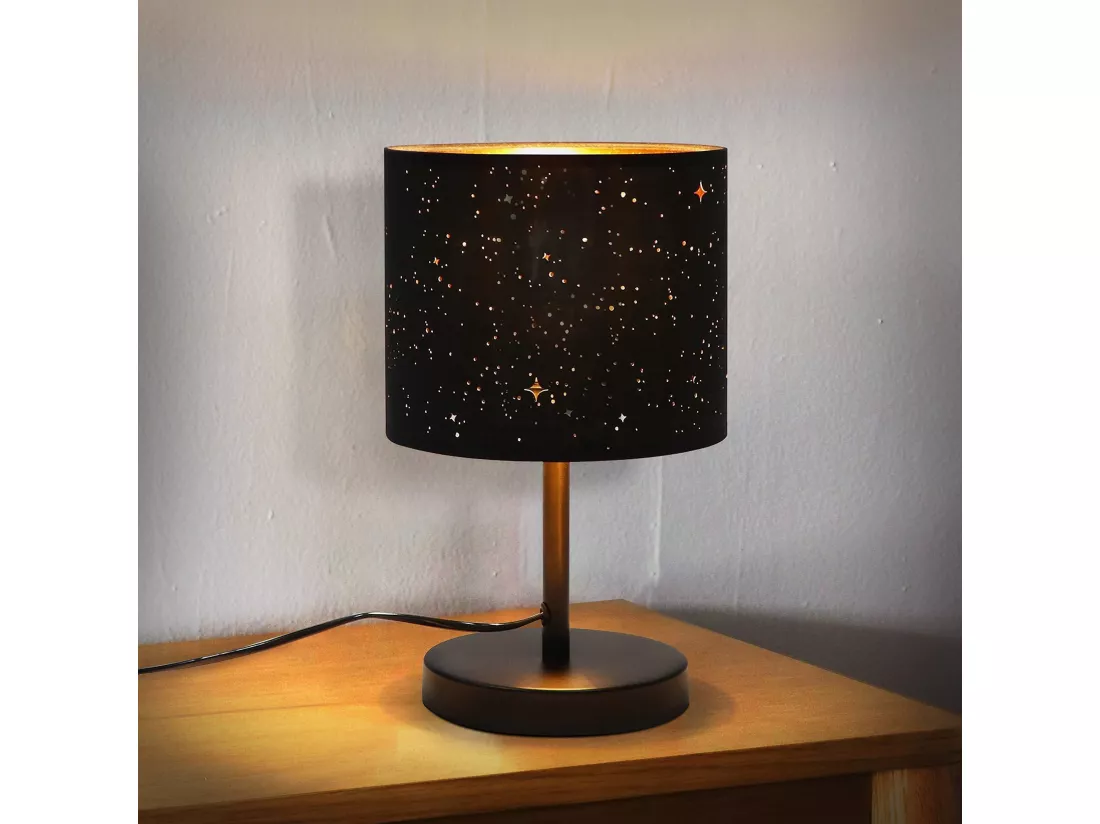NETTLIFE Lampe de chevet vintage E27 ciel étoilé abat-jour en tissu cadeaux de Noël avec interrupteur à bascule