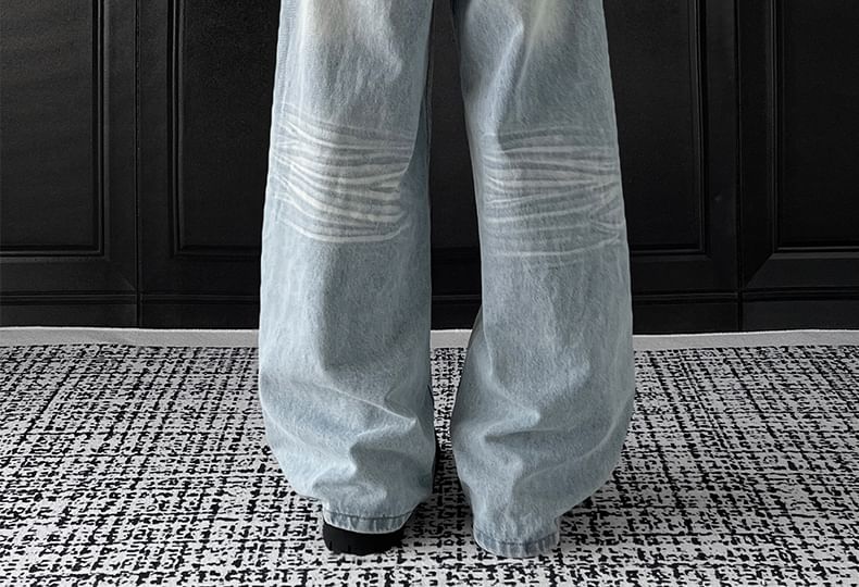 AXEN - Mid Rise Washed Wide Leg Jeans
