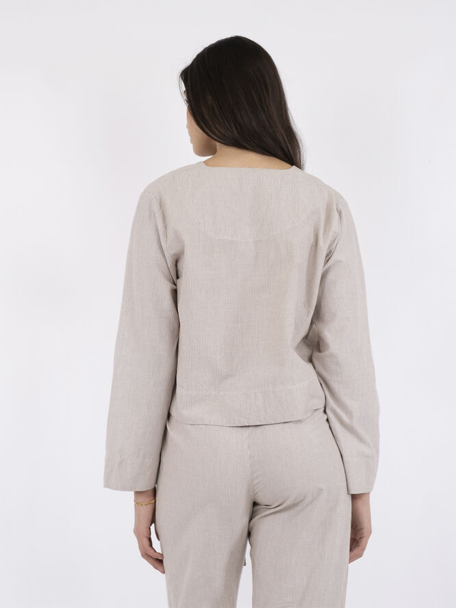 Neo Noir Dona Mini Stripe Blouse Sand