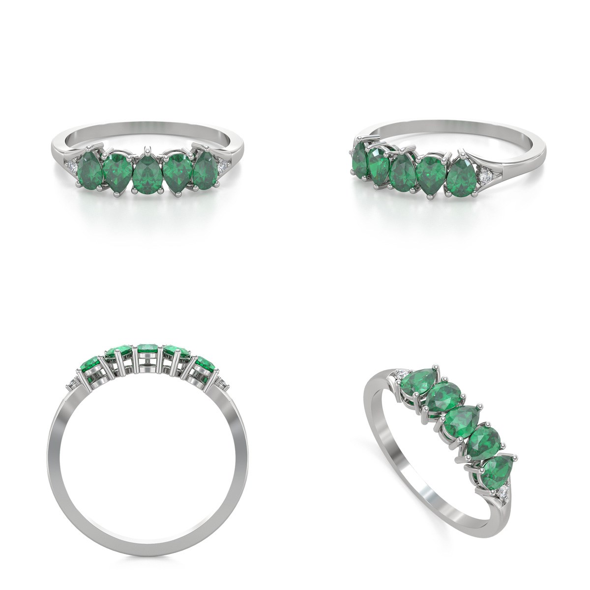 Bague ADEN Or 585 Blanc Emeraude et diamants 1.74grs