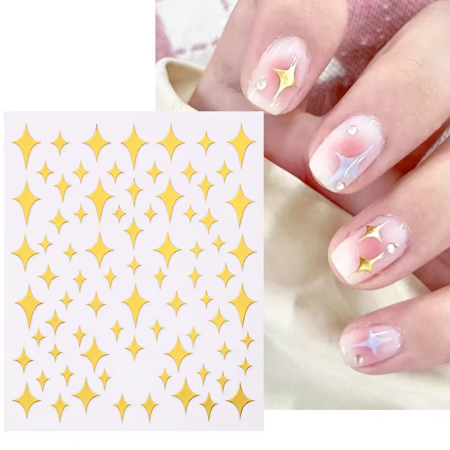 (81-tlg. Set) Nagel Sticker Nail Art Tattoo Selbstklebende Winter Aufkleber Sterne - Gold