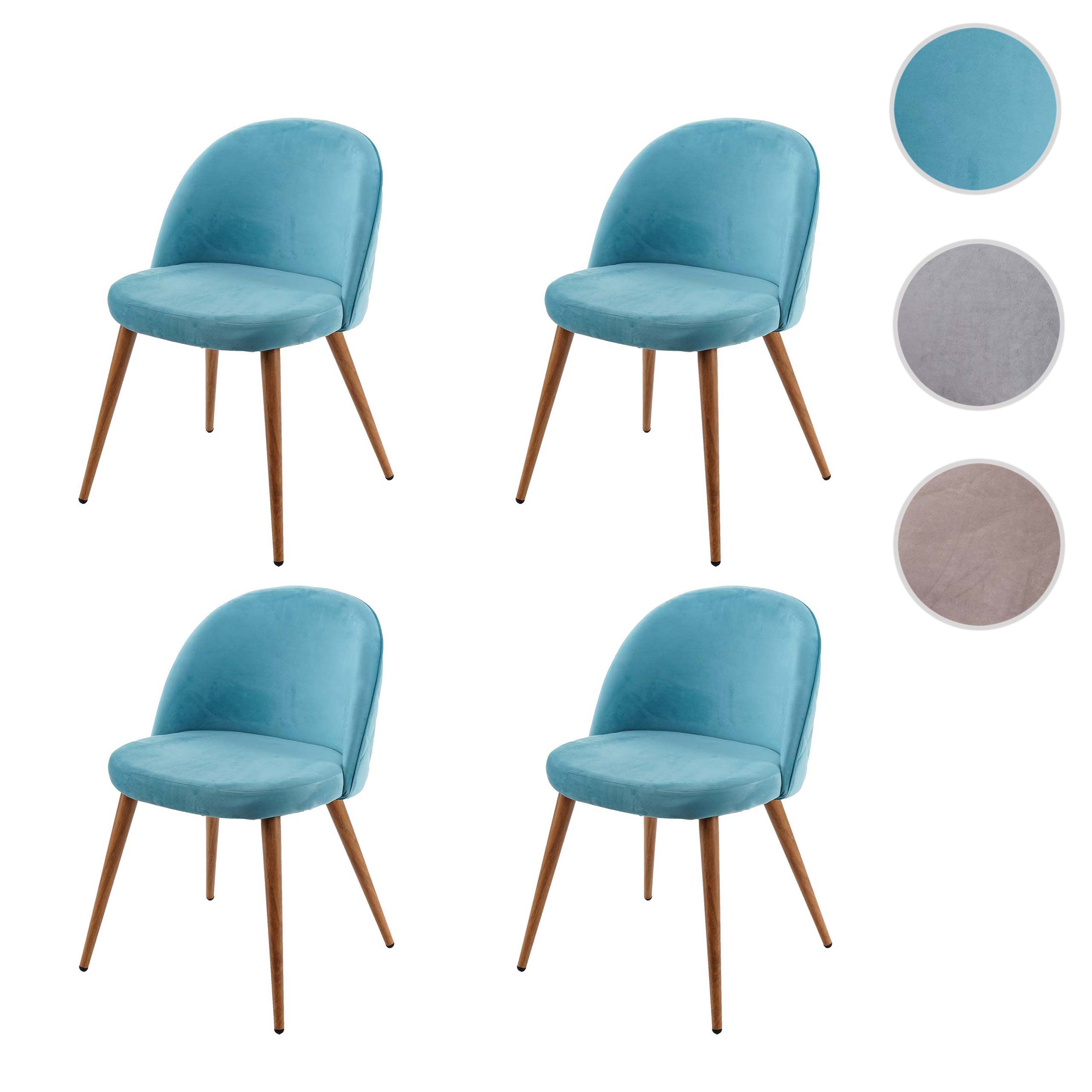 4er-Set Esszimmerstuhl MCW-D53, Stuhl Küchenstuhl Retro 50er Jahre Design, Samt ~ türkis