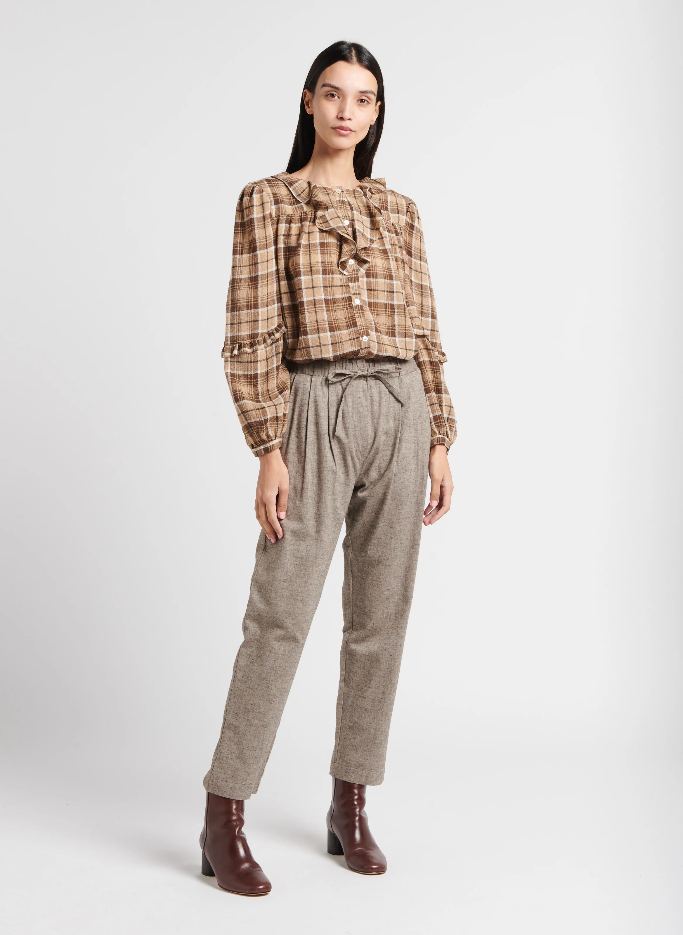 ALFRED - Pantalon à pinces en coton | Beige