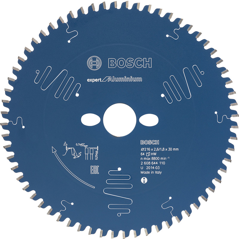 Bosch cirkelzaagblad Expert for Aluminium 216x30x2,6mm 64T