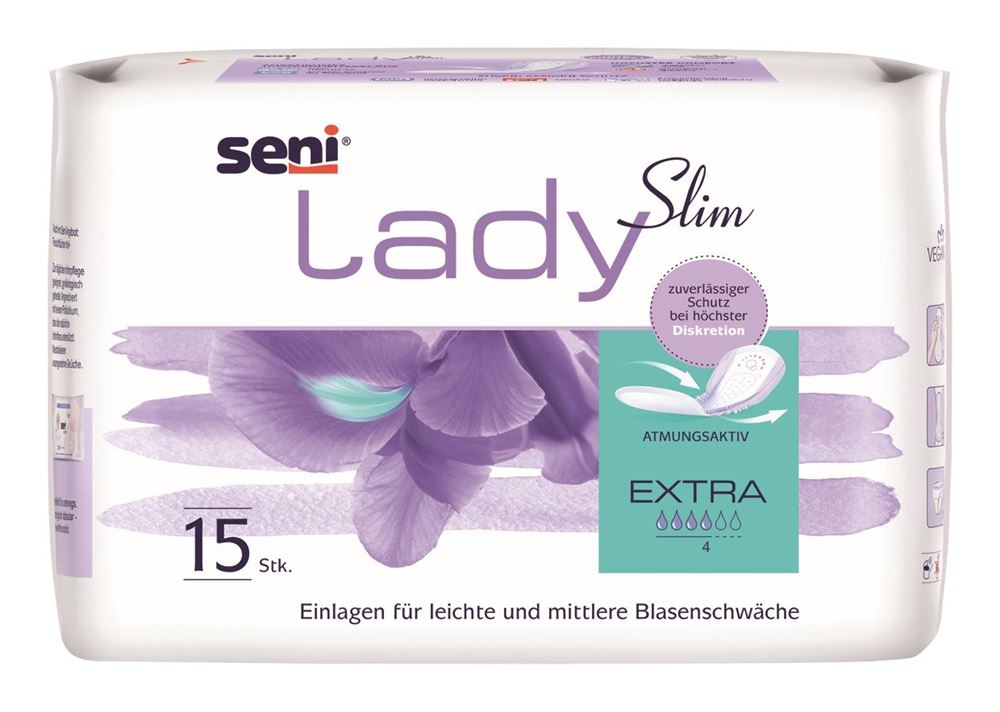 Seni Lady Slim Extra Einlage<br>15 Stück, atmungsaktive anatomische 14x29.5cm 4 Tropfen