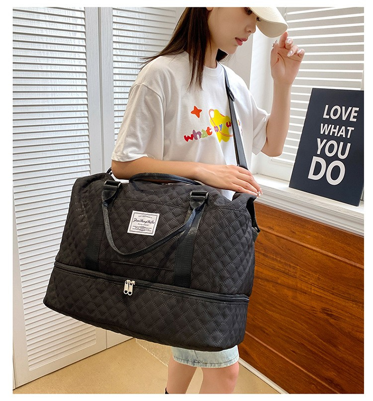 (52x25cm) Stoff Reise Tasche Sporttasche mit Schuhfach   Koffer Lasche - Schwarz