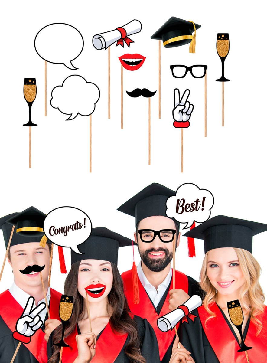Geslaagd Photobooth Props Zwart Goud 10st