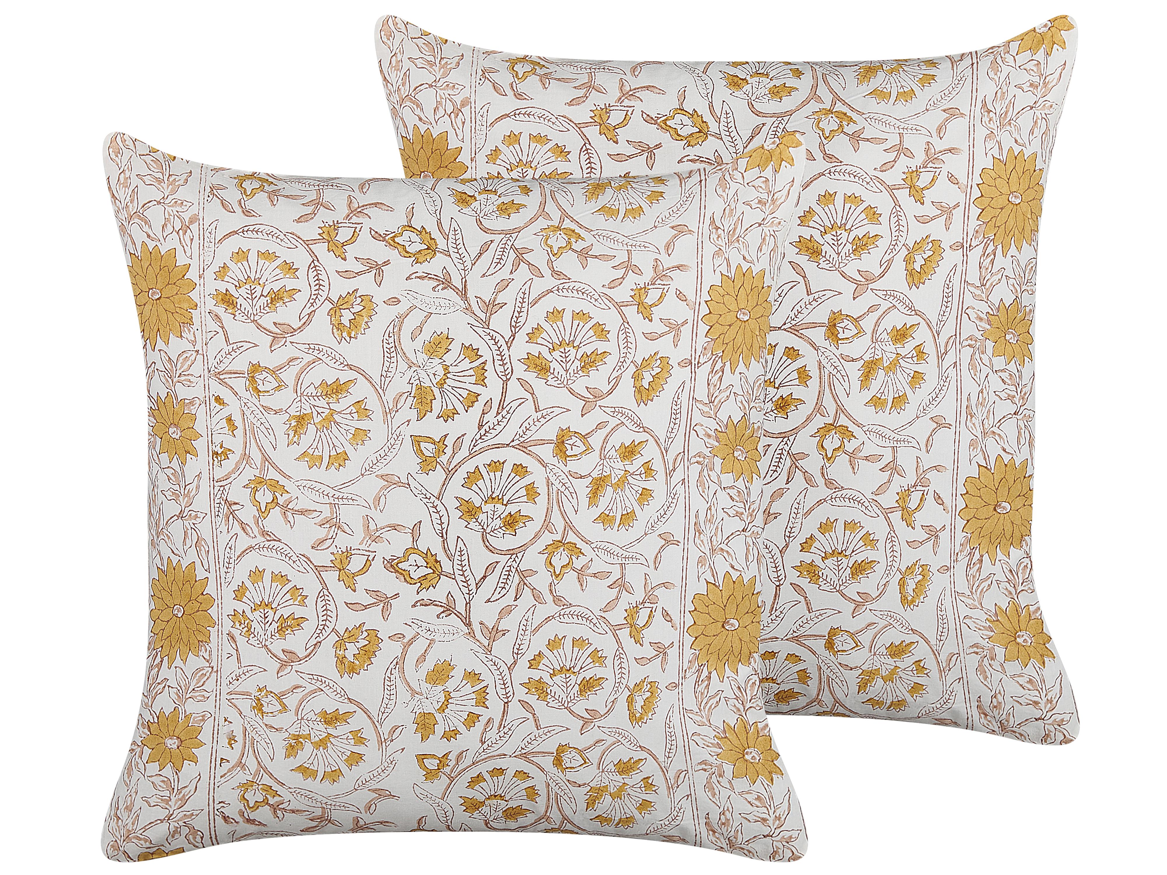 Set van 2 sierkussens CALATHEA Katoen 45 x 45 cm Geel bloempatroon