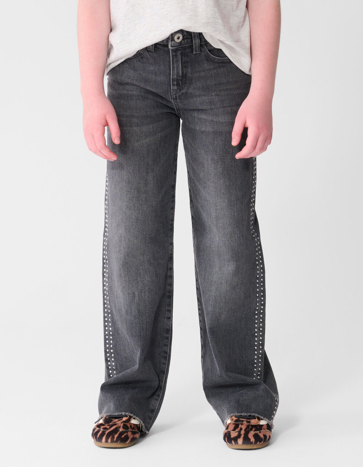 Stud Wide Leg Fit Jeans Donkergrijs