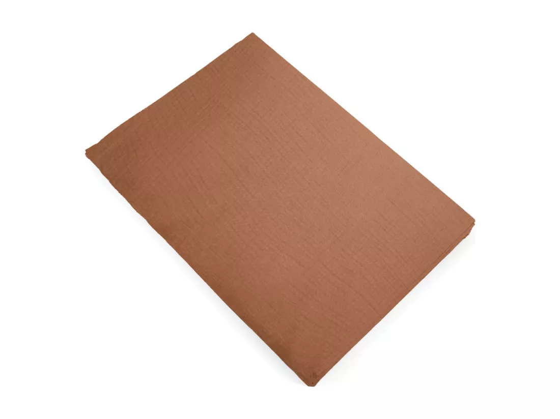 Drap plat 270x300 cm mousseline de coton MILOS marron cognac
