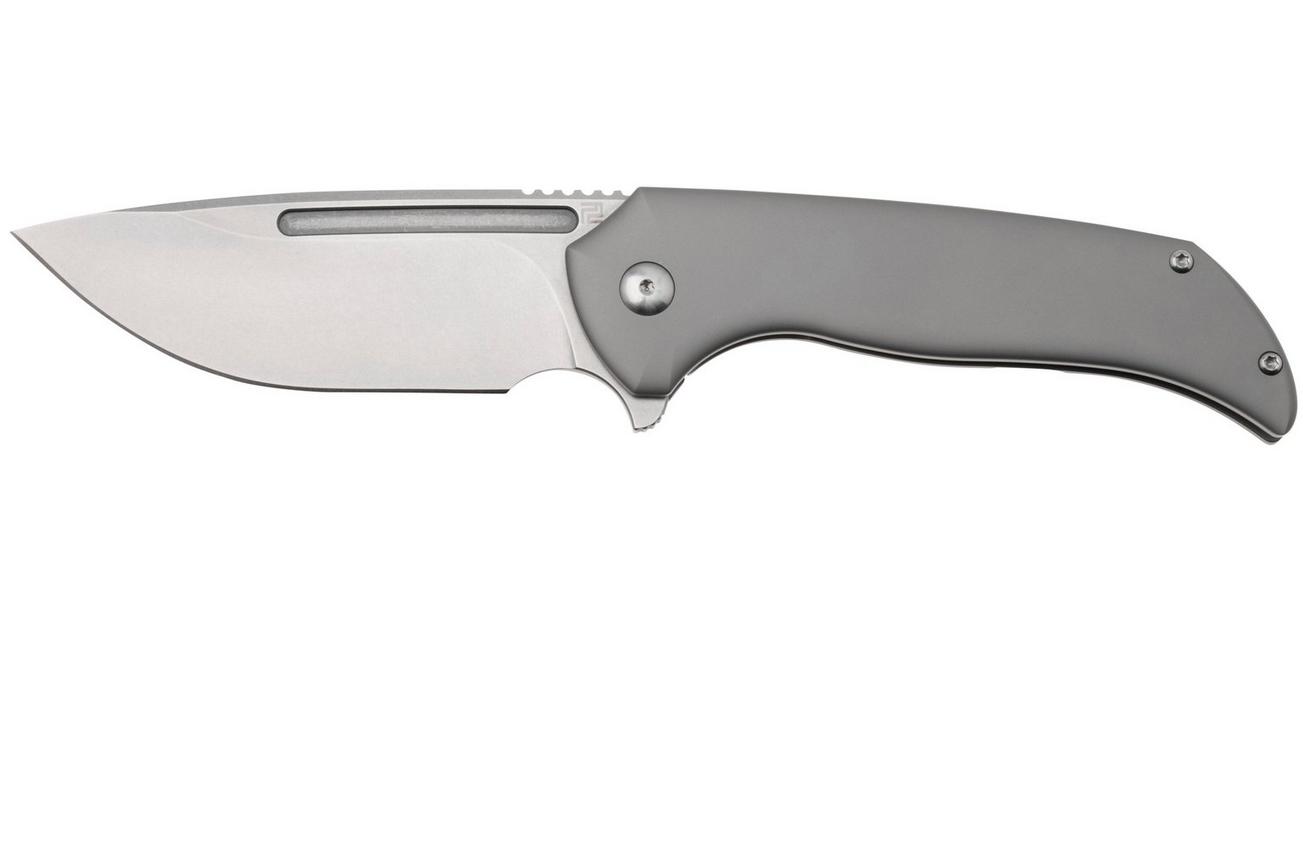 Artisan Cutlery Trux 1861G-GY, Stonewashed S35VN, Gray Titanium zakmes, Ferrum Forge design