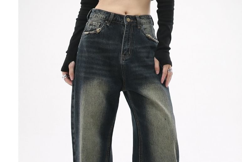 Bolgivy - Mid Waist Washed Wide Leg Jeans (Diverse designs)