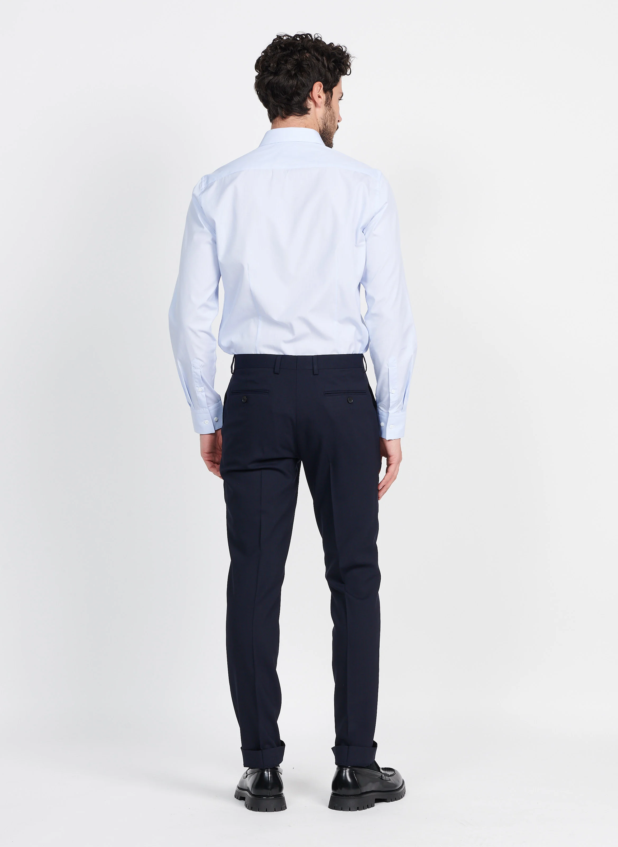 Chemise col classique slim-fit rayée en coton| Bleu