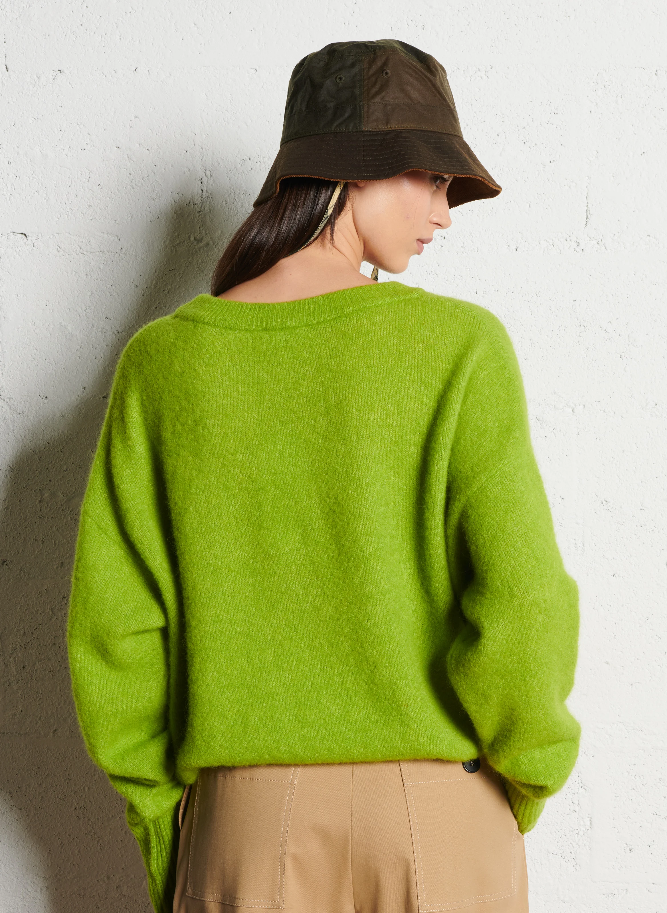 VITOW - Pull ample col rond en laine mélangée| Vert