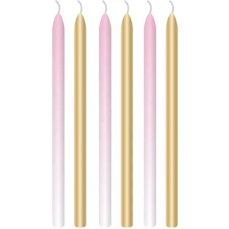 amscan 9910315 - 1. Geburtstag hohe Kerzen in Rosa und Gold, 6 Stück