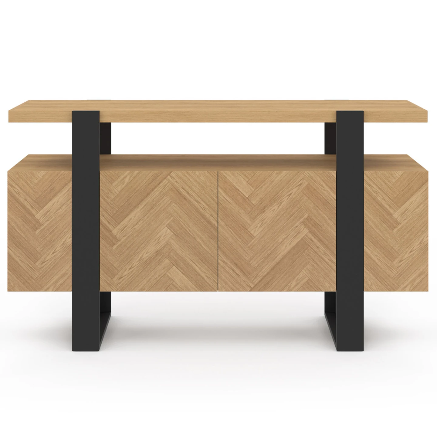 Buffet 140 cm CASSIUS 4 portes effet chevrons et noir