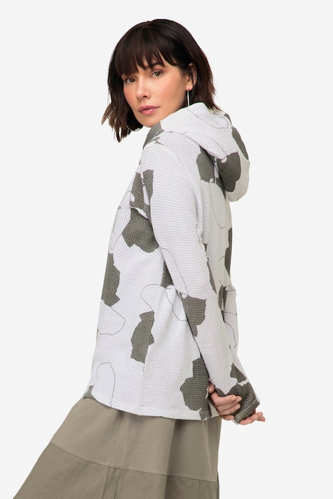 Hoodie, Blätter Print, Netz-Kapuze, Langarm