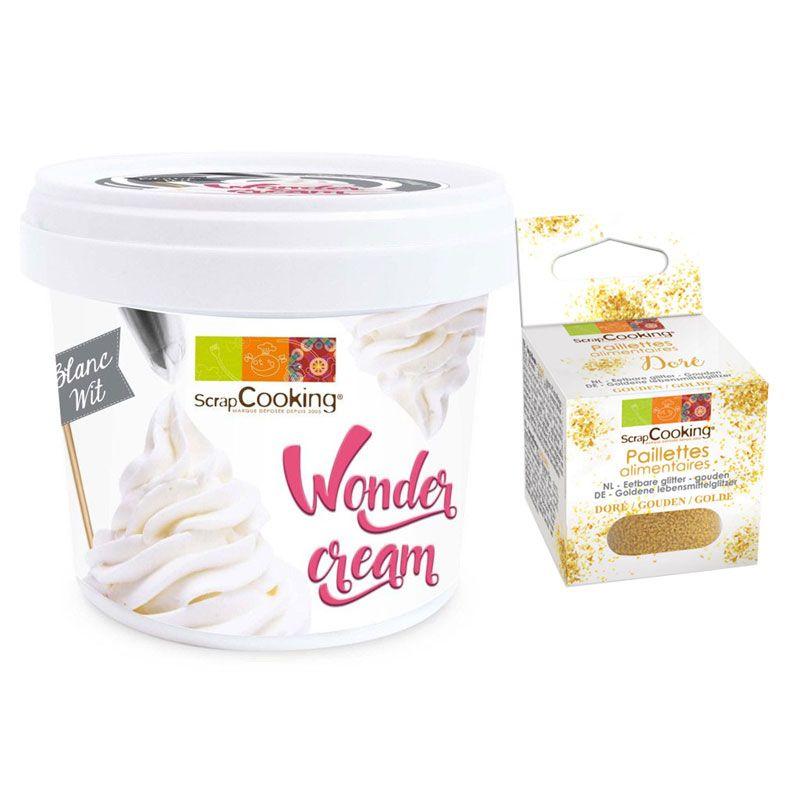 Wonder cream blanche 150 g + paillettes dorées Scrapcooking