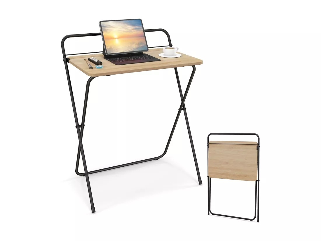 Petit Bureau Pliable 60 x 40 cm, Bureau d'Ordinateur Pliable, Support pour Tablette ou Livres, Table pour Petits Espaces, Aucun Assemblage Requis, Naturel
