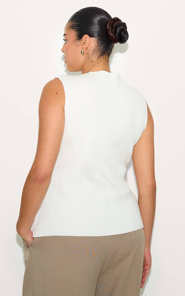 Crème Gilet Grande Taille En Maille Compacte Boutonné