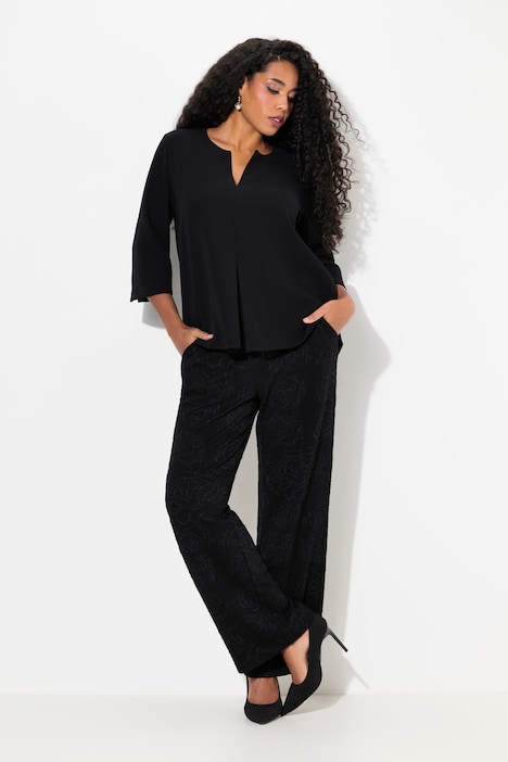 Jacquard-Jerseyhose, Blüten, weites Bein, Elastikbund