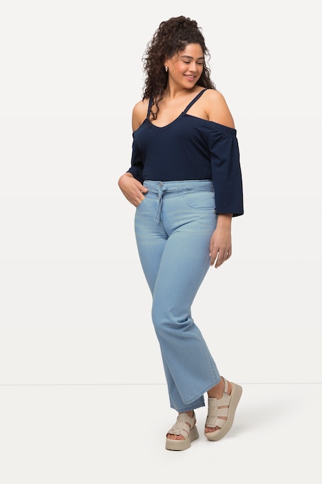 Jeans Mary, ausgestelltes Bein, Elastikbund, Bindegürtel