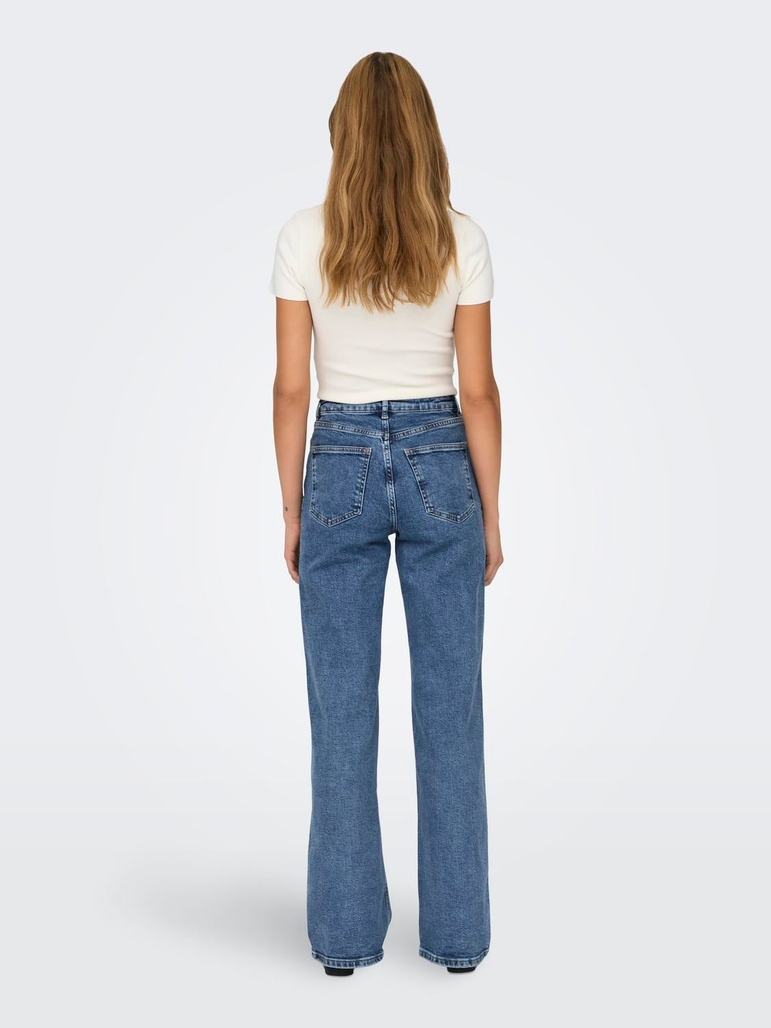 ONLJUICY Hohe Taille Weiter Beinschnitt Jeans Medium Blue Denim