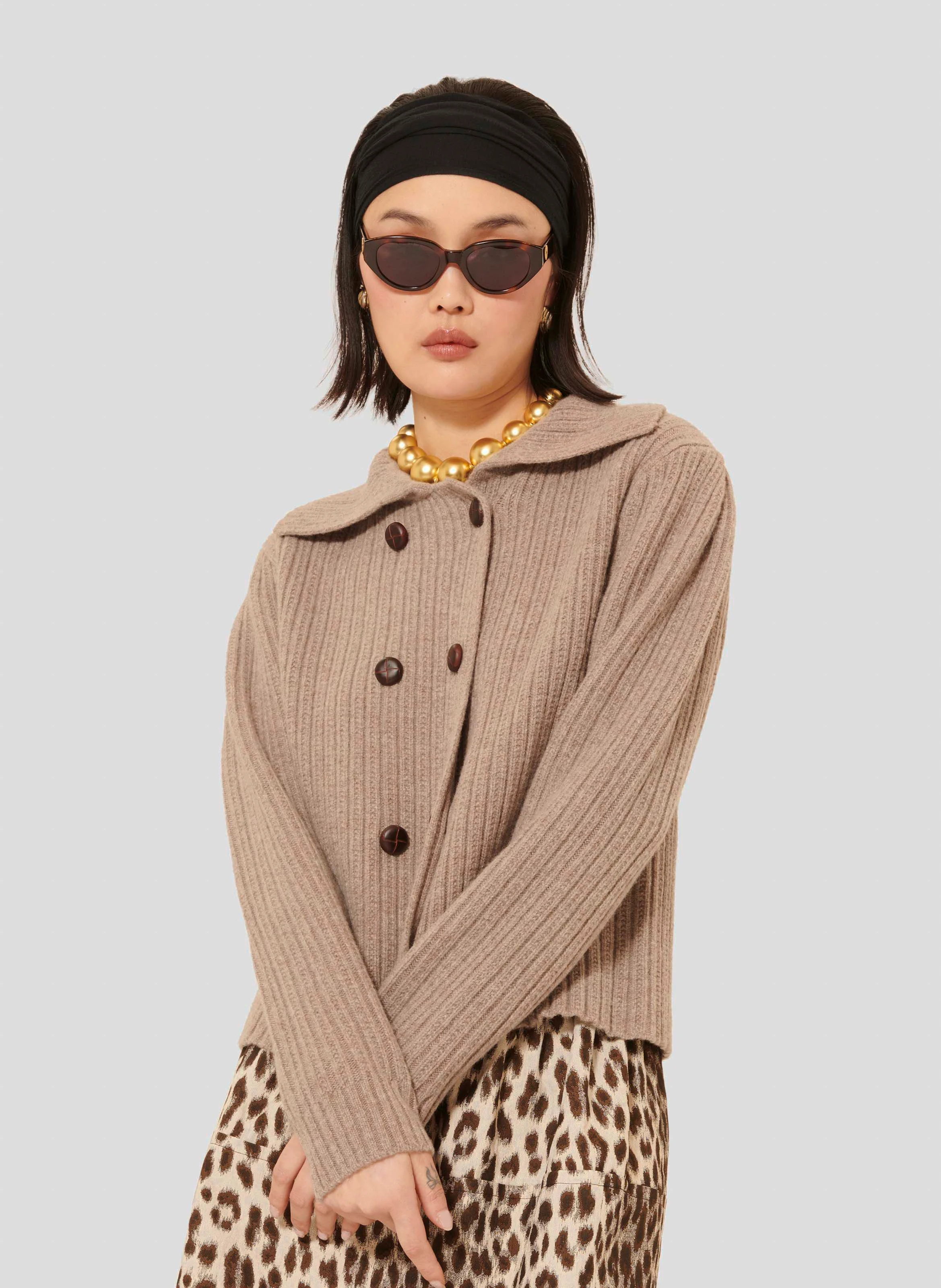 GOLDIE - Gilet droit en laine | Marron